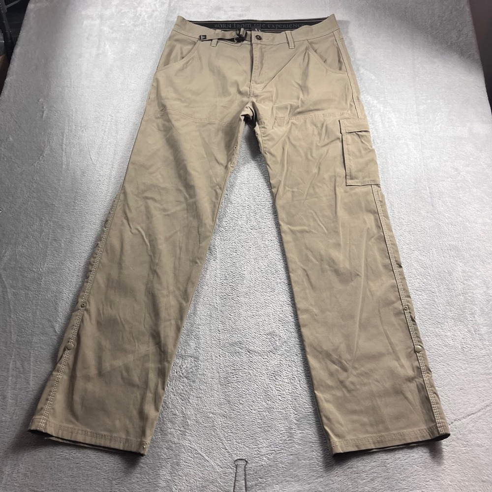 Prana Zion Mens 34x32 Tan Khaki Hiking Cargo Pants Stretch Built-in Belt
